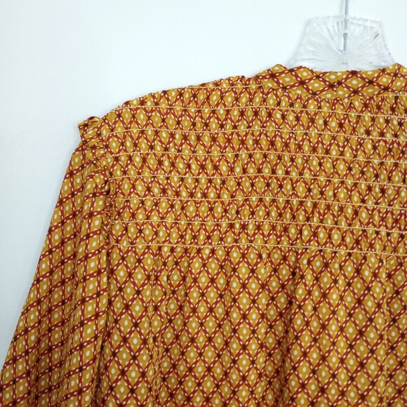 Max Studio Gold & Red Diamond Print Bow Neck Blouse - Picture 8 of 11
